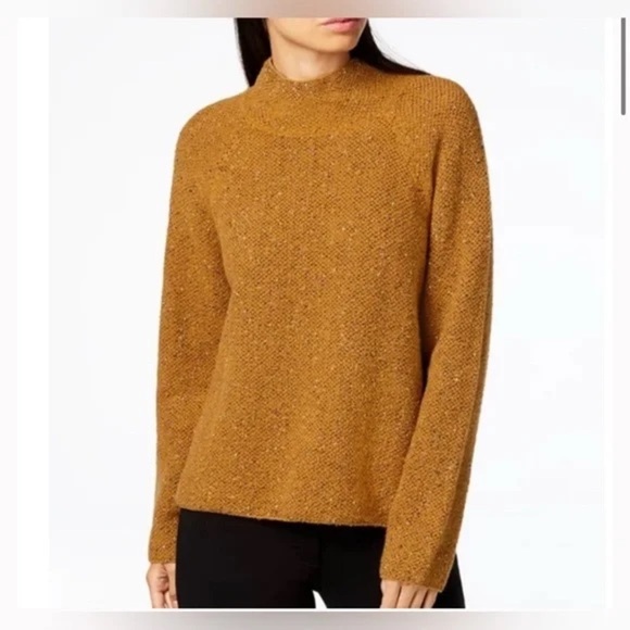 Eileen Fisher Tweedy Funnel Neck Sweater Mustard Yellow Size XL Organic Cotton - Picture 1 of 10